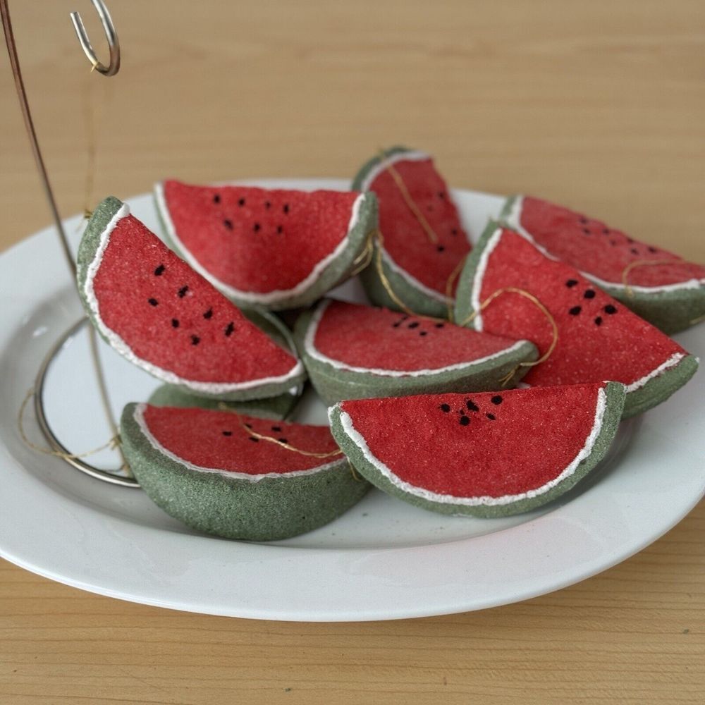 Vintage Handmade Watermelon Slice Ornaments Set of 8 Sugared Fruit Decor Cottage - Picture 3 of 9